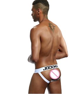 Эластичные джоки с белыми лямками под ягодицами белого цвета JOCKMAIL RTJM4038-1
